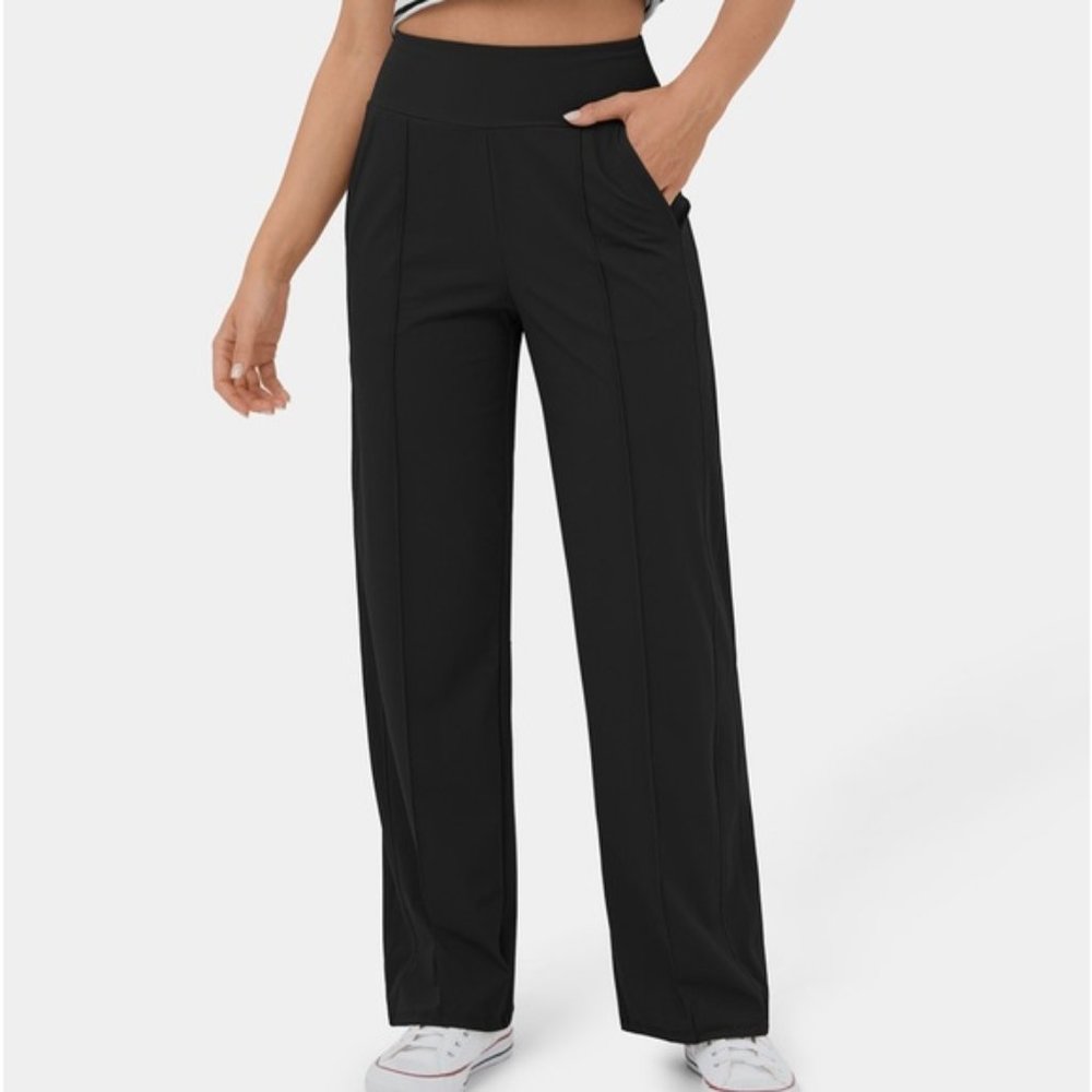Halara Black High Waisted Side Pocket Plain Wide Leg Pants Size Small NWOT
